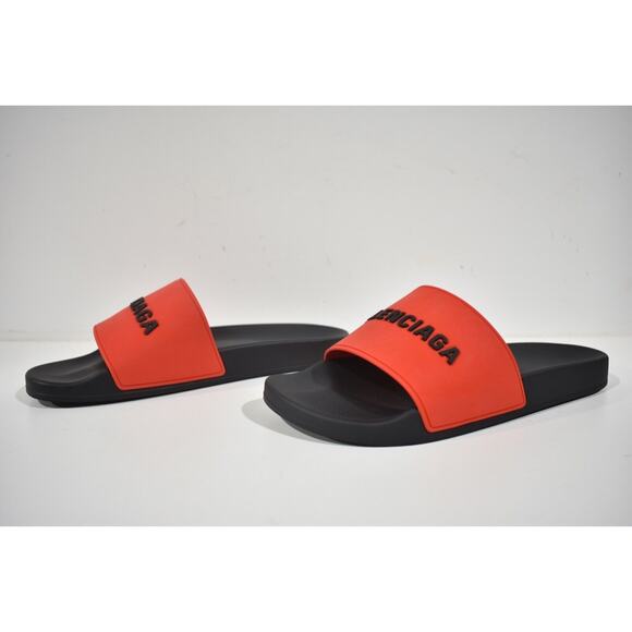 Balenciaga Black Red Bicolor Rubber Logo Slide Pool Sandal Flip Flop Flat 45 12 - Picture 10 of 12